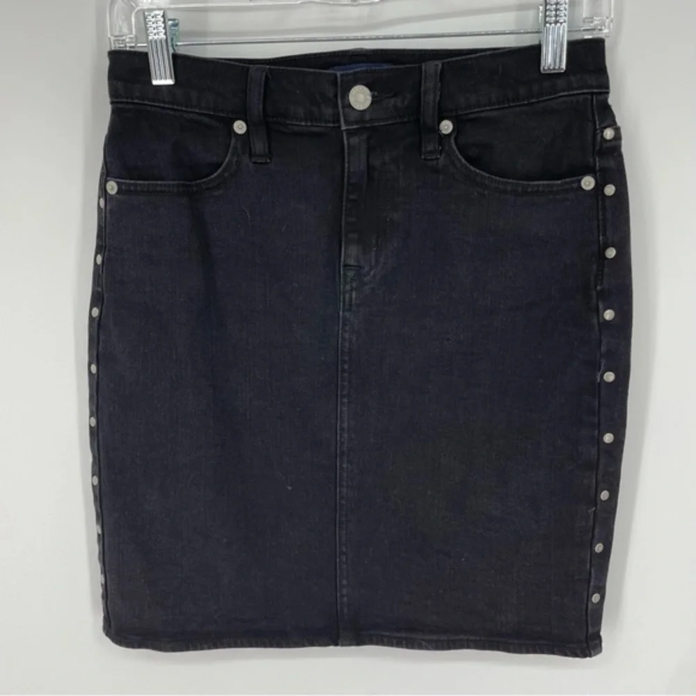 J. Crew Black Stretch Denim Mini Skirt Studded Sides Womens Sz 25‎